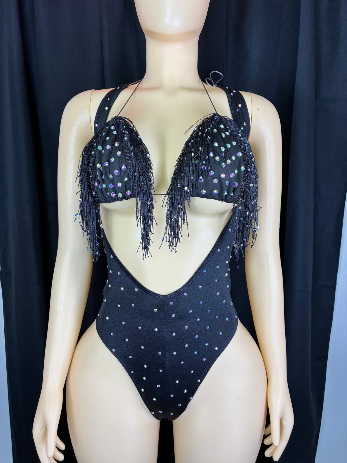 Midnight Fringe Crystal Monokini